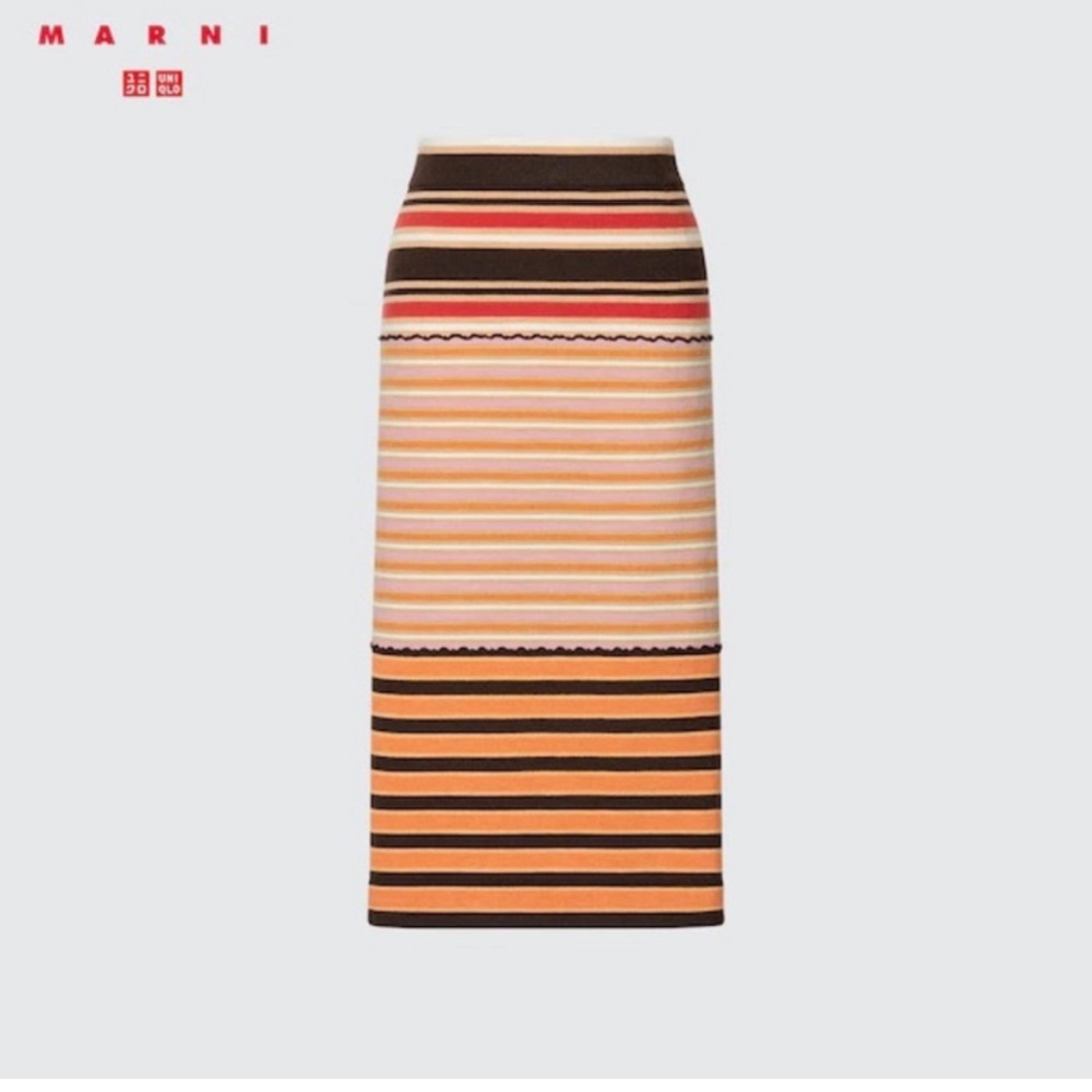 Marni x Uniqlo orange brown stripes Marino blend knitted skirt #NWT never worn